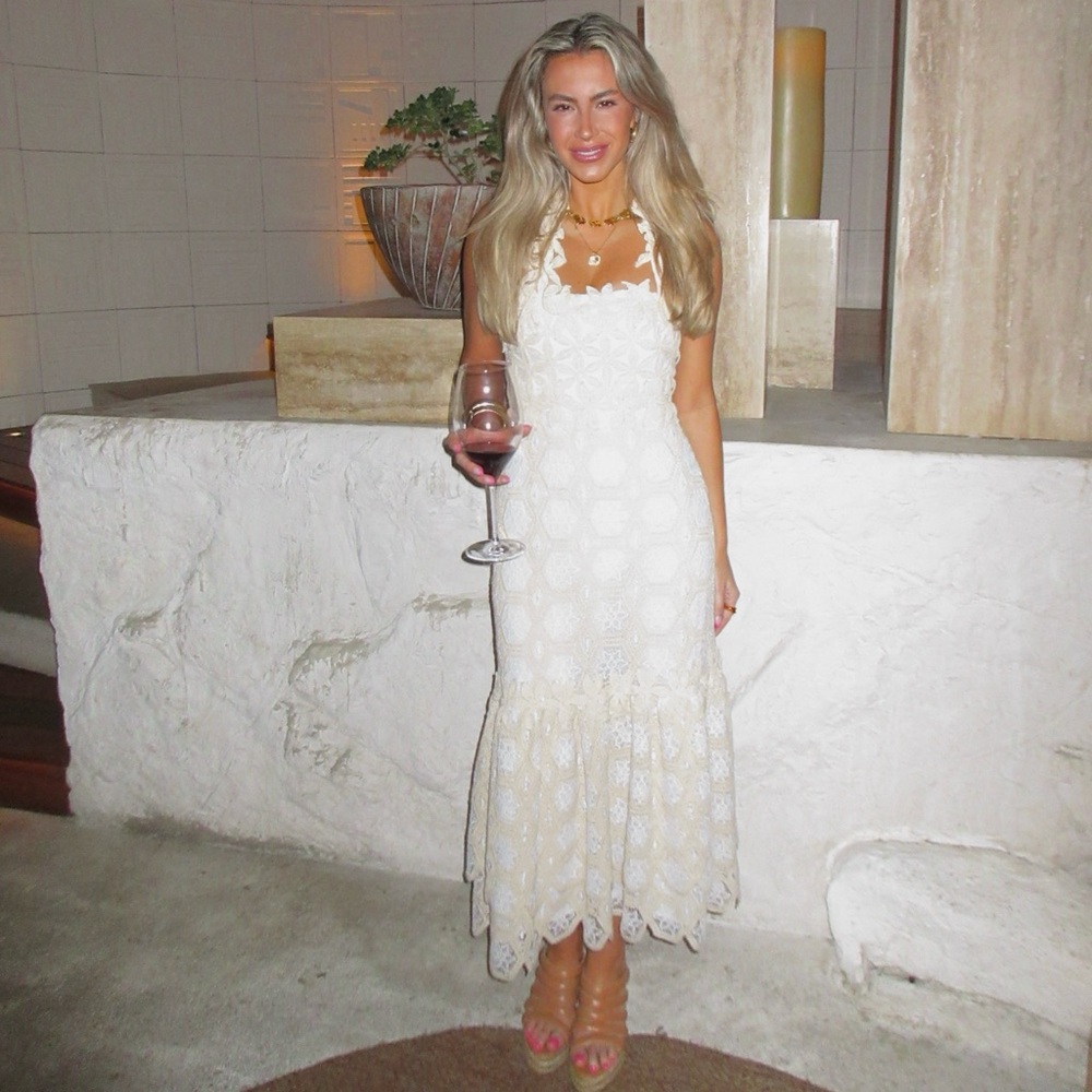 PatBO Ivory Crochet Maxi Dress with Scalloped Neckline - WORN ONCE